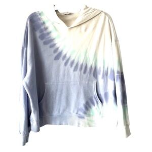 Wildfox Blue green Tie-Dye Crop Hoodie Sweatshirt- Blue and White SZ L Worn1X